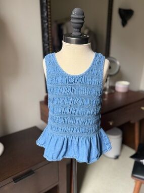 GAP Light Blue Smocked Peplum Tank